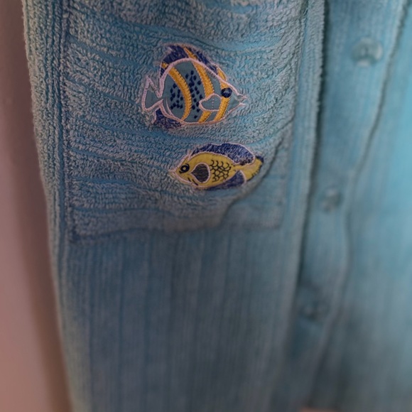 Aqua Button-Front Terry Robe - Picture 2 of 5